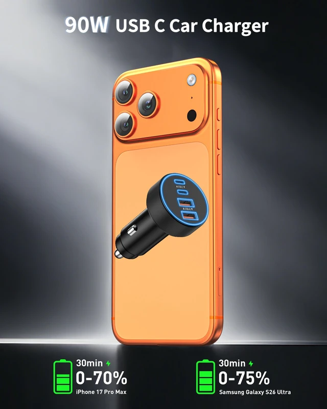 Alt view image 2 of 7 - Car Charger USB C, 4-Port 90W Super Fast Charging Car Phone Charger Adapter | Car Accessories, Dual USB-C & USB-A Cargador Carro Cigarette Lighter, for iPhone 18 17 16 15 14 13 12 Pro Max, iPad