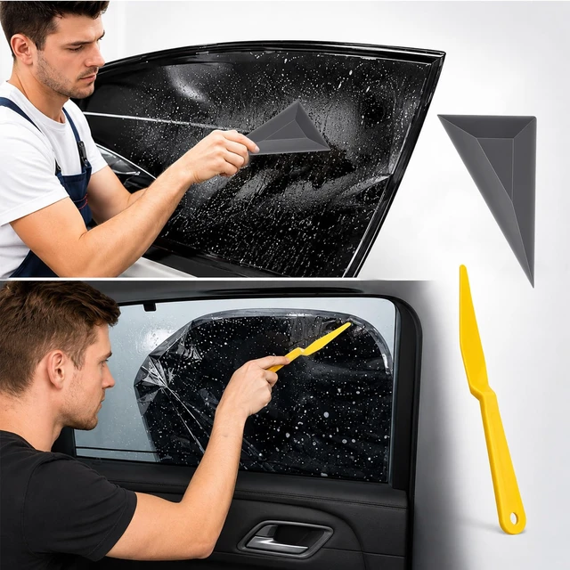 Alt view image 6 of 7 - 7Pcs Window Tint Tool, Car Window Tint Squeegee for Wrapping Window | window tint gel, triangle contour squeegee card scraper window tint squeegee for window tint