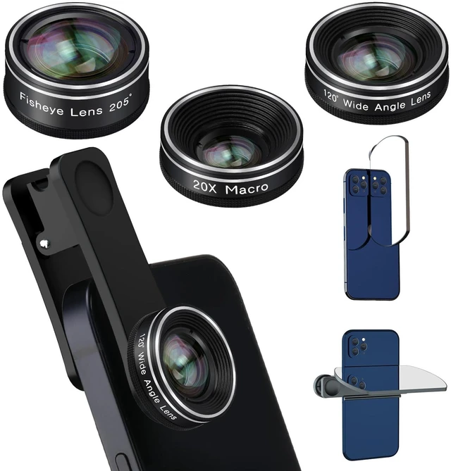 Main image of Phone Camera Lens, 198 Fisheye Lens + 120 Super Wide-Angle Lens + 20x Macro Lenses Camera Photography Accessories kit Gadgets for iPhone Samsung Android Smartphone