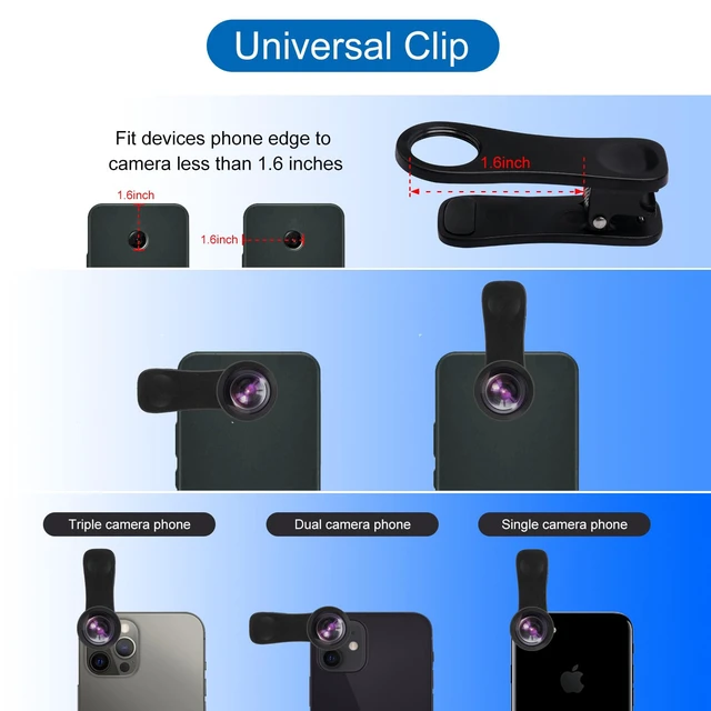 Alt view image 7 of 7 - Phone Camera Lens, 198 Fisheye Lens + 120 Super Wide-Angle Lens + 20x Macro Lenses Camera Photography Accessories kit Gadgets for iPhone Samsung Android Smartphone