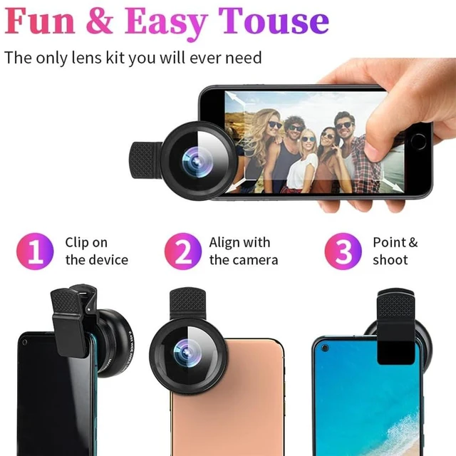 Alt view image 3 of 7 - Professional 2 in 1 Lens Universal Clip 37mm Mobile Phone Lens 0.45x 49uv Super Wide-Angle + Macro HD Lens for All Smartphones