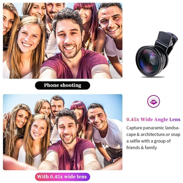 Alt view image 5 of 7 - Professional 2 in 1 Lens Universal Clip 37mm Mobile Phone Lens 0.45x 49uv Super Wide-Angle + Macro HD Lens for All Smartphones