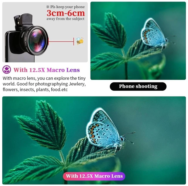 Alt view image 6 of 7 - Professional 2 in 1 Lens Universal Clip 37mm Mobile Phone Lens 0.45x 49uv Super Wide-Angle + Macro HD Lens for All Smartphones