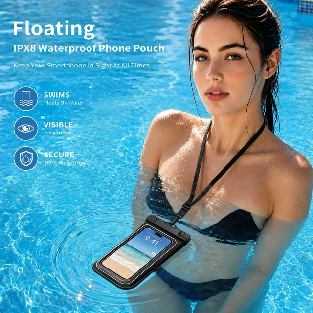Alt view image 2 of 7 - IPX8 Floating Waterproof Phone Pouch 2Pack with DualPocket Card Holder | Lanyard, Phone Dry Bag for iPhone 17 16 15 14 13 Pro Max, Galaxy S26 S25 S24 Ultra, Fits Up to 7.5 Beach Cruise Travel.