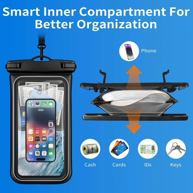Alt view image 4 of 7 - IPX8 Floating Waterproof Phone Pouch 2Pack with DualPocket Card Holder | Lanyard, Phone Dry Bag for iPhone 17 16 15 14 13 Pro Max, Galaxy S26 S25 S24 Ultra, Fits Up to 7.5 Beach Cruise Travel.