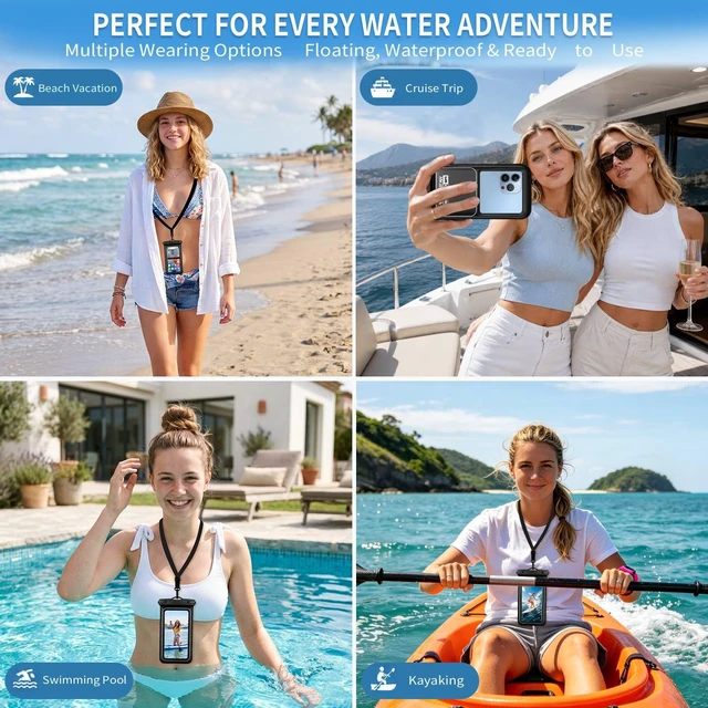 Alt view image 7 of 7 - IPX8 Floating Waterproof Phone Pouch 2Pack with DualPocket Card Holder | Lanyard, Phone Dry Bag for iPhone 17 16 15 14 13 Pro Max, Galaxy S26 S25 S24 Ultra, Fits Up to 7.5 Beach Cruise Travel.