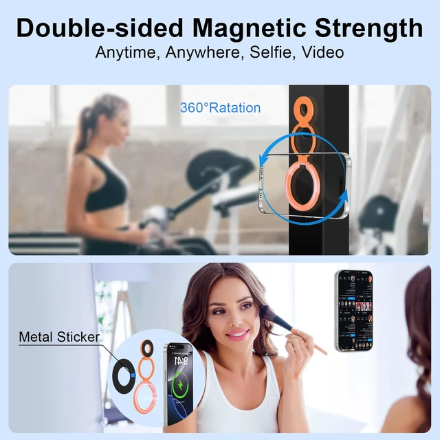 Alt view image 2 of 7 - Magnetic Phone Ring Holder for iPhone 17 Pro Max/Air/17e/16e/16/15 Pro Max | 360° Rotation MagSafe Phone Grip Stand Finger Ring Kickstand Two-Sided Magnet for Samsung Galaxy S26 Ultra/S25 FE/S25 Ultra