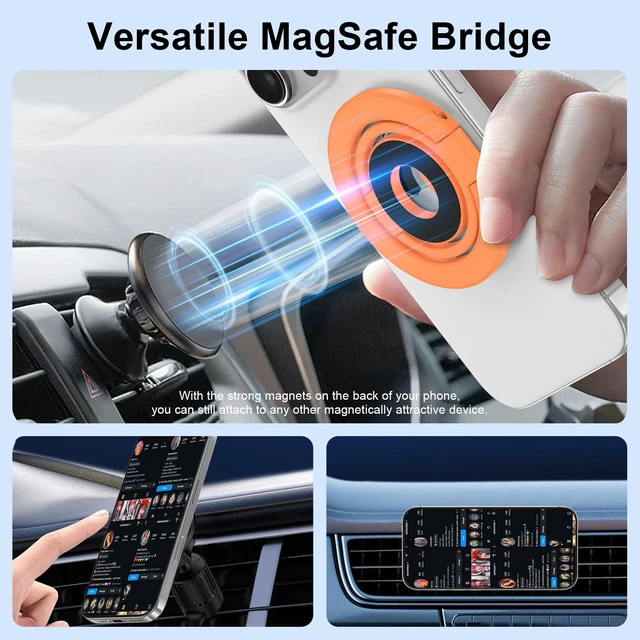 Alt view image 3 of 7 - Magnetic Phone Ring Holder for iPhone 17 Pro Max/Air/17e/16e/16/15 Pro Max | 360° Rotation MagSafe Phone Grip Stand Finger Ring Kickstand Two-Sided Magnet for Samsung Galaxy S26 Ultra/S25 FE/S25 Ultra