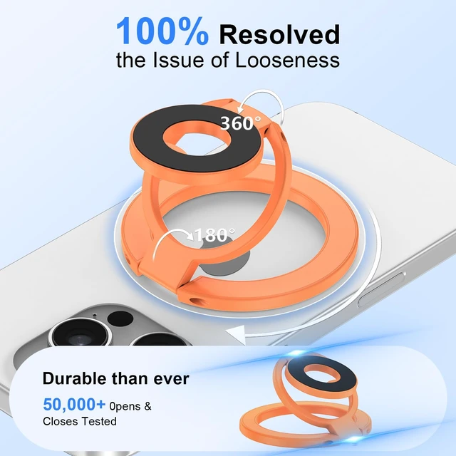 Alt view image 4 of 7 - Magnetic Phone Ring Holder for iPhone 17 Pro Max/Air/17e/16e/16/15 Pro Max | 360° Rotation MagSafe Phone Grip Stand Finger Ring Kickstand Two-Sided Magnet for Samsung Galaxy S26 Ultra/S25 FE/S25 Ultra