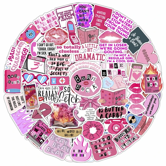 Main image of 100Pcs Burn Book Stickers for Water Bottle, Laptop - MEA Girls Stickers, Burn Book Party Supplies & Decorations, Merch, Gifts for Women & Men