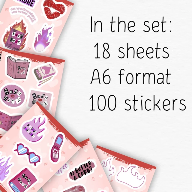 Alt view image 2 of 7 - 100Pcs Burn Book Stickers for Water Bottle, Laptop - MEA Girls Stickers, Burn Book Party Supplies & Decorations, Merch, Gifts for Women & Men