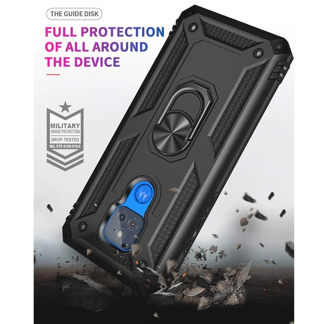 Alt view image 2 of 6 - Heavy-Duty Protective Case for Moto G Play 2021 with HD Screen Protector, Military Grade, Kickstand, Magnetic, Black