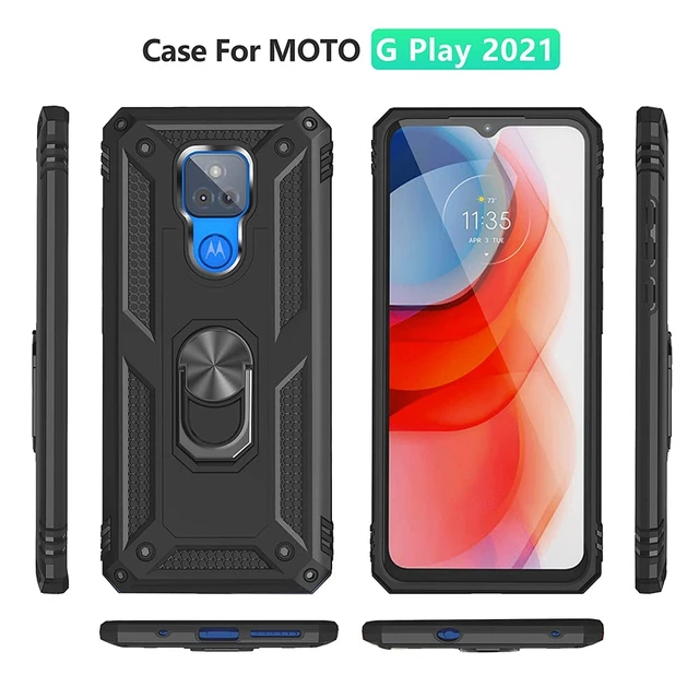Alt view image 3 of 6 - Heavy-Duty Protective Case for Moto G Play 2021 with HD Screen Protector, Military Grade, Kickstand, Magnetic, Black