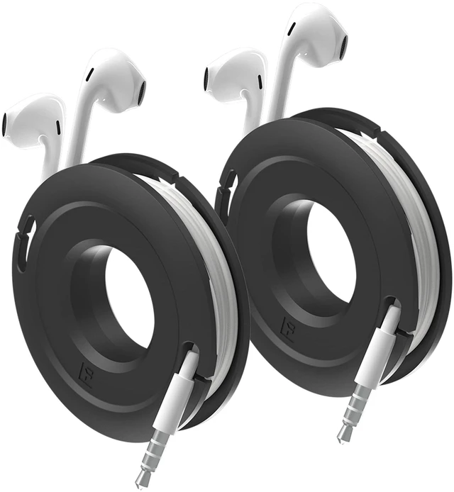 Main image of Side Winder Mini and Max Headphone, Earbud and Charging Cable Winder and Organizer Perfect for Wrapping Earbuds and Cords for Travel and Organization 2-Pack (Black, Mini)