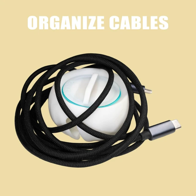 Alt view image 2 of 4 - Cable Organizer, Cord Management System, White with Turquoise Accent, Compact Travel Size (Up to 6 Ft Cable)