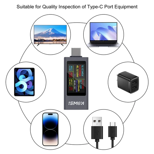 Alt view image 6 of 6 - 360W USB C Tester Power Meter Type-C PD Tester Digital Multimeter 4-30V 0-12A Voltage and Current Tester Meter Voltmeter Power Bank Capacity USB Cable Charger Detector