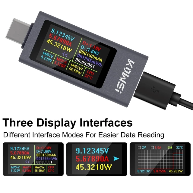Alt view image 2 of 6 - 360W USB C Tester Power Meter Type-C PD Tester Digital Multimeter 4-30V 0-12A Voltage and Current Tester Meter Voltmeter Power Bank Capacity USB Cable Charger Detector