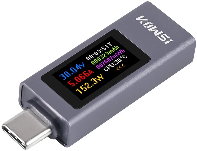 Main image of 1PCS USB C Tester Power Meter, 4-30V 0-12A Type-C PD Tester Digital Multimeter, Voltage and Current Tester Meter Voltmeter, Power Bank Capacity USB Cable Charger Detector (KWS-2302C)