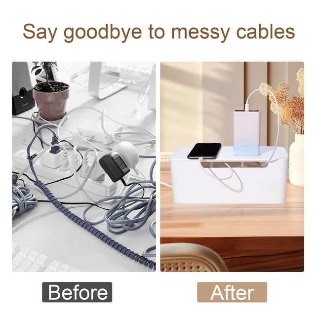 Alt view image 6 of 7 - Cable Management Box with Lid, Three Entry/Exit Slots, White | Large Cord Organizer, Plastic Power Strip Cover, Hide Surge Protector on Desk & Floor, for TV Computer Home Router Office