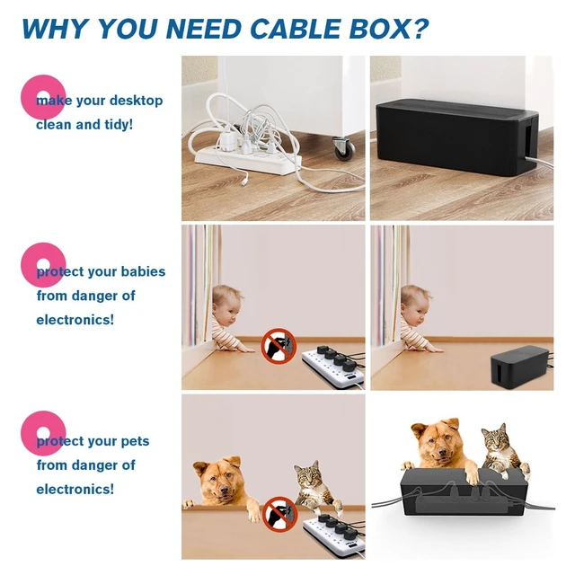 Alt view image 6 of 7 - Cable Management Box, 2 Set Cable Organizer for Cable and Cord Management, Storage and Holder to Cover and Hide & Power Strips & Cords (Black)