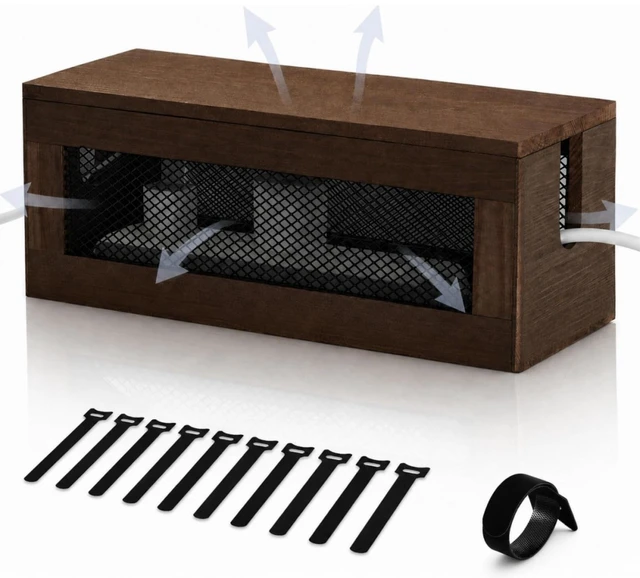 Main image of 13 Inch Cable Management Box, Wood Cord Hider Organizer with Magnetic Lid & Organizer for Power Strip, TV Wires & Desk Cable Storage, Ventilation Hide Floor Cables