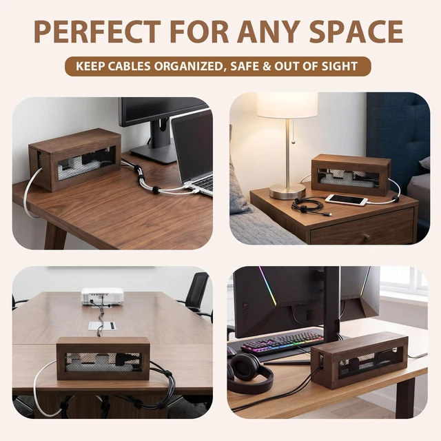 Alt view image 5 of 6 - 13 Inch Cable Management Box, Wood Cord Hider Organizer with Magnetic Lid & Organizer for Power Strip, TV Wires & Desk Cable Storage, Ventilation Hide Floor Cables