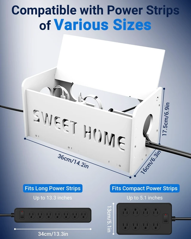 Alt view image 3 of 7 - Large Cable Management Box, Imitation Wood Plastic Cord Organizer Boxs | Cord Hider Box for Power Strip Router & USB Hub & TV Wires, Suitable for Both Home and Office White