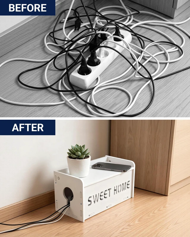 Alt view image 4 of 7 - Large Cable Management Box, Imitation Wood Plastic Cord Organizer Boxs | Cord Hider Box for Power Strip Router & USB Hub & TV Wires, Suitable for Both Home and Office White