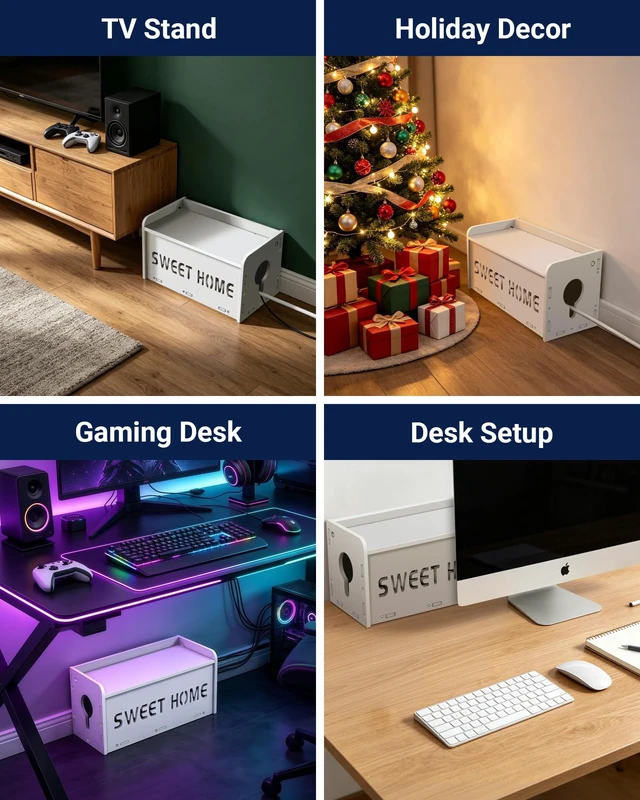 Alt view image 6 of 7 - Large Cable Management Box, Imitation Wood Plastic Cord Organizer Boxs | Cord Hider Box for Power Strip Router & USB Hub & TV Wires, Suitable for Both Home and Office White