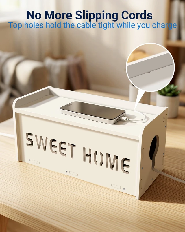 Alt view image 7 of 7 - Large Cable Management Box, Imitation Wood Plastic Cord Organizer Boxs | Cord Hider Box for Power Strip Router & USB Hub & TV Wires, Suitable for Both Home and Office White