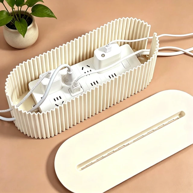 Alt view image 2 of 6 - Cable Management Box Cord Organizer Box, Wires Hide Box -Beige | Cord Concealer for Power Strips Surge Protectors Adapters Office Desk