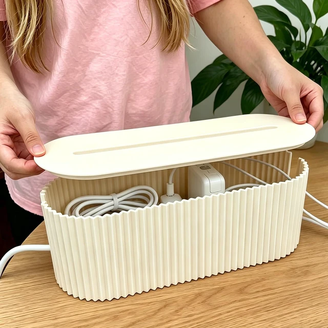 Alt view image 3 of 6 - Cable Management Box Cord Organizer Box, Wires Hide Box -Beige | Cord Concealer for Power Strips Surge Protectors Adapters Office Desk