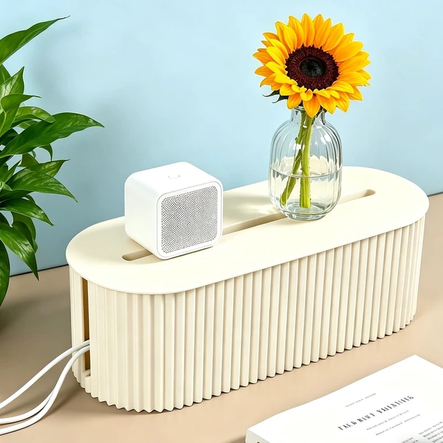 Alt view image 4 of 6 - Cable Management Box Cord Organizer Box, Wires Hide Box -Beige | Cord Concealer for Power Strips Surge Protectors Adapters Office Desk