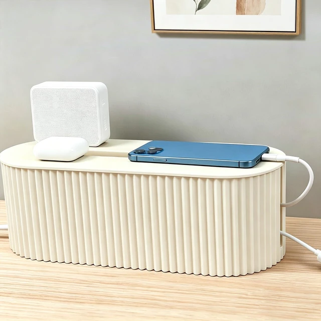 Alt view image 5 of 6 - Cable Management Box Cord Organizer Box, Wires Hide Box -Beige | Cord Concealer for Power Strips Surge Protectors Adapters Office Desk