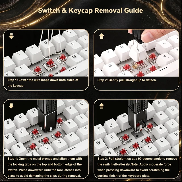 Alt view image 4 of 7 - 2-in-1 Switch Puller Keycap Puller 304 Stainless Steel,4-Prong Keycap Puller Design, Equipped with a Cleaning Brush, Instruction Manual Black