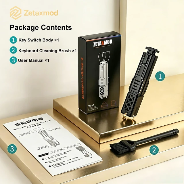 Alt view image 5 of 7 - 2-in-1 Switch Puller Keycap Puller 304 Stainless Steel,4-Prong Keycap Puller Design, Equipped with a Cleaning Brush, Instruction Manual Black