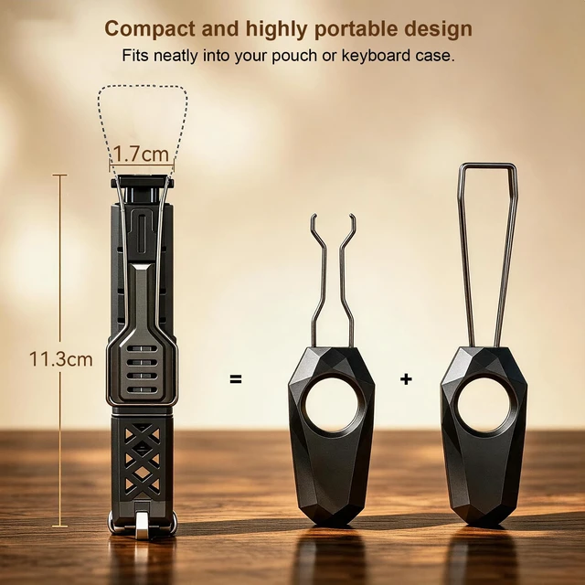 Alt view image 7 of 7 - 2-in-1 Switch Puller Keycap Puller 304 Stainless Steel,4-Prong Keycap Puller Design, Equipped with a Cleaning Brush, Instruction Manual Black