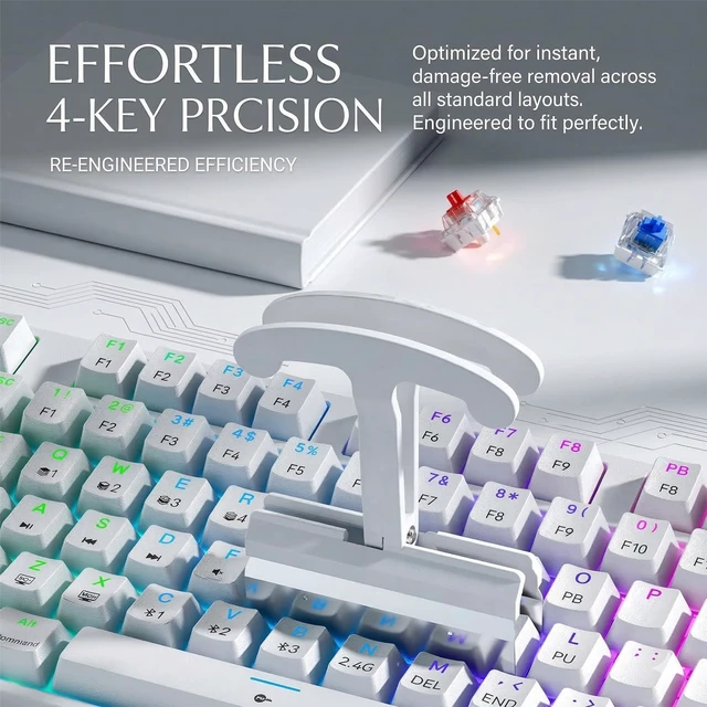 Alt view image 2 of 5 - 4-Key Keycap Puller, Keyboard Key Remover & Key Cap Removal Tool 4X Faster | Mechanical & Hot-Swappable Keyboards Key Puller, Keyboard Cleaning Kit Compatible with Most Key Layout, Large, White