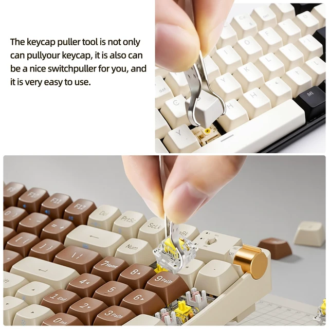 Alt view image 3 of 7 - 1 PCS Keycap Puller Switch Puller with 2 Cleaning Brushes | For Mechanical Keyboard, Fixing & Removal Tool, Stainless Steel