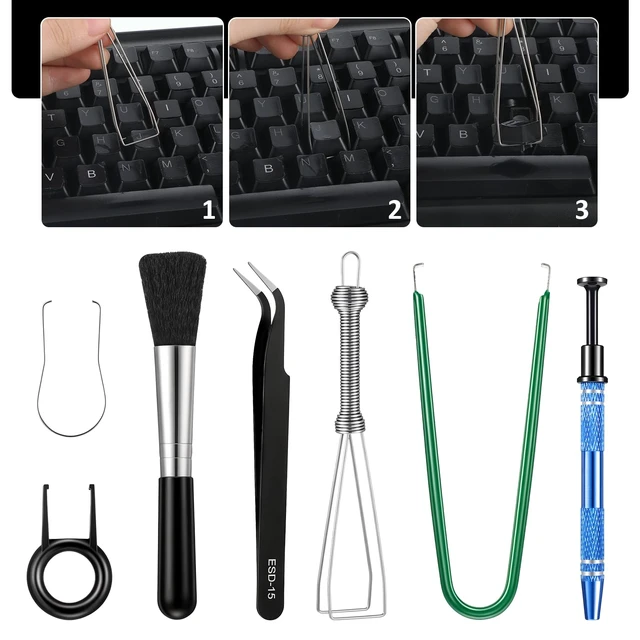 Alt view image 2 of 7 - 7 Pcs Keyboard Remover Tool Kit, Keyboard Lube Switch Puller Kit | Keyboard Cleaning Tools with Switch Puller Keycap Pullers Lubricating Pen Cleaning Brush Tweezers and 4-Jaw Gripper