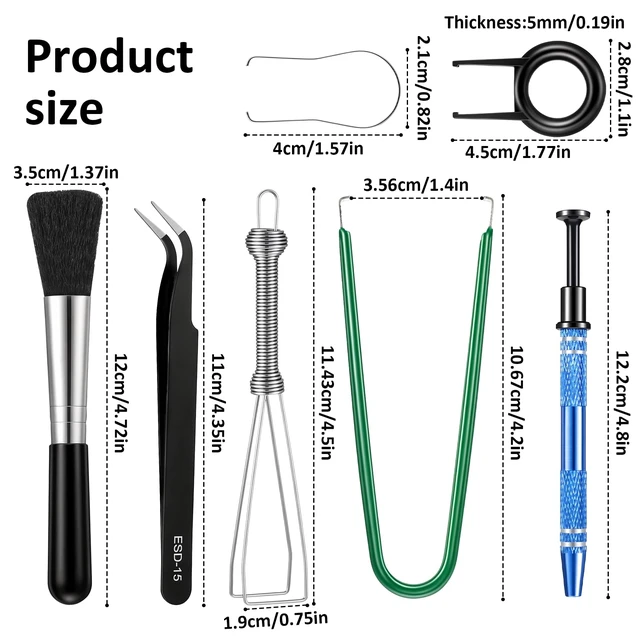 Alt view image 3 of 7 - 7 Pcs Keyboard Remover Tool Kit, Keyboard Lube Switch Puller Kit | Keyboard Cleaning Tools with Switch Puller Keycap Pullers Lubricating Pen Cleaning Brush Tweezers and 4-Jaw Gripper