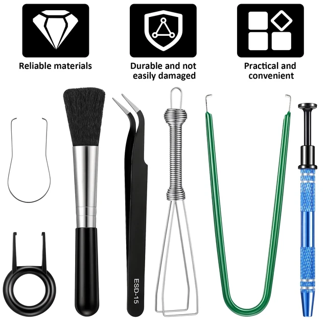 Alt view image 4 of 7 - 7 Pcs Keyboard Remover Tool Kit, Keyboard Lube Switch Puller Kit | Keyboard Cleaning Tools with Switch Puller Keycap Pullers Lubricating Pen Cleaning Brush Tweezers and 4-Jaw Gripper