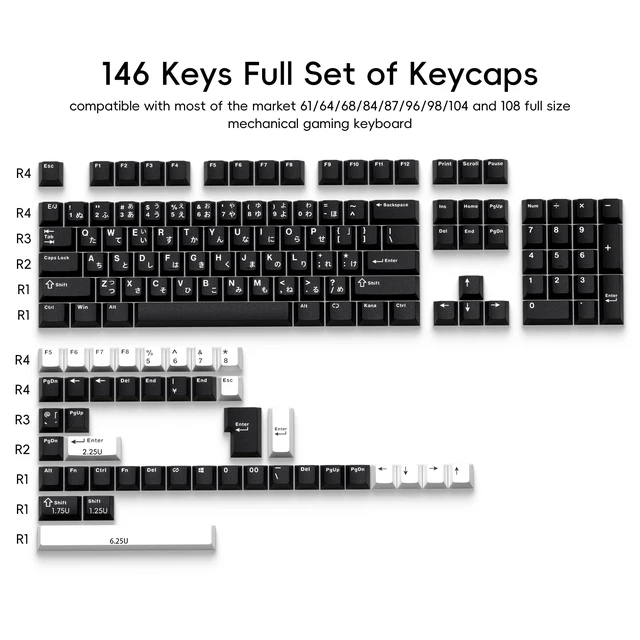 Alt view image 3 of 6 - XVX Black Japanese Keycaps, Double Shot PBT Keycap Set, 146 Keys Cherry Profile WOB Keycaps Fit for Cherry Gateron MX Switches Mechanical Gaming Keyboard