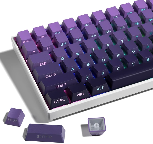 Main image of XVX Side Print Keycaps, Shine Through Double Shot PBT Keycaps, Custom Key caps 60 65 75 100 Percent, Gradient Purple 136 Keys Set, OEM Profile, Minimalist Style for Cherry Gateron MX Switches Keyboard