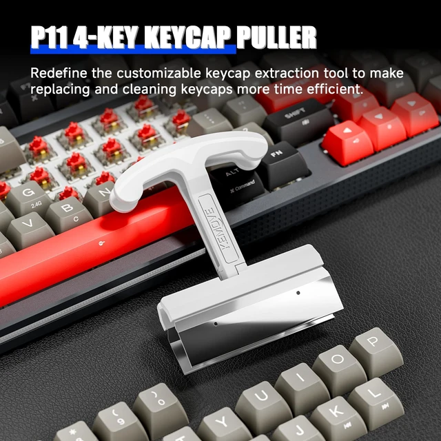 Alt view image 2 of 7 - P11 4-Key Keycap Puller - Custom Gaming Mechanical Keyboard Cleaning and Removal Tool, Made with PC and 420 High-Carbon Stainless Steel, Suitable for Standard Layout Keyboards (White)