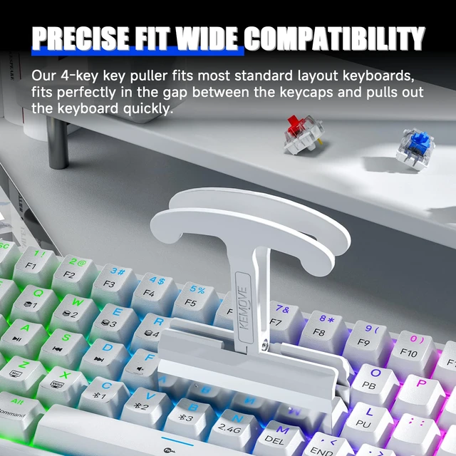 Alt view image 6 of 7 - P11 4-Key Keycap Puller - Custom Gaming Mechanical Keyboard Cleaning and Removal Tool, Made with PC and 420 High-Carbon Stainless Steel, Suitable for Standard Layout Keyboards (White)