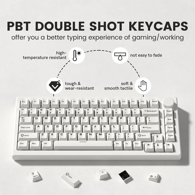 Alt view image 3 of 6 - Double Shot PBT keycaps Set, Cherry Profile Keyboard Keycaps | Retro key caps full size,Custom keycaps for 60% 65% 75% 100% MX switch Mechanical Keyboard(Milky White,126-keys)