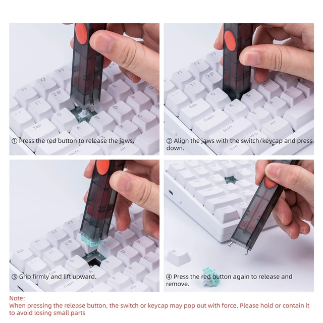 Alt view image 4 of 7 - Gateron 2-in-1 Keycap and Switch Puller with Metal Jaws and Cleaning Brush | 2 Claw Grip Key Switch Puller With PC Housing, OnePress Release, Fast and Gentle Removal of Keyboard Switches and Keycaps