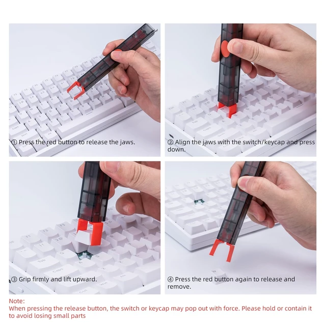 Alt view image 5 of 7 - Gateron 2-in-1 Keycap and Switch Puller with Metal Jaws and Cleaning Brush | 2 Claw Grip Key Switch Puller With PC Housing, OnePress Release, Fast and Gentle Removal of Keyboard Switches and Keycaps