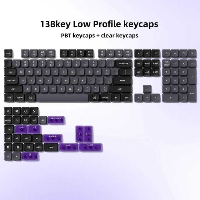 Alt view image 2 of 7 - Low Profile keycaps,Black/Grey,Double Shot PBT keycap Set | 138-keys custom keycaps for Mechanical Keyboard 60% 65% 75% 96% 100% cherry-MX switch,TKL, Full-Sized Layout